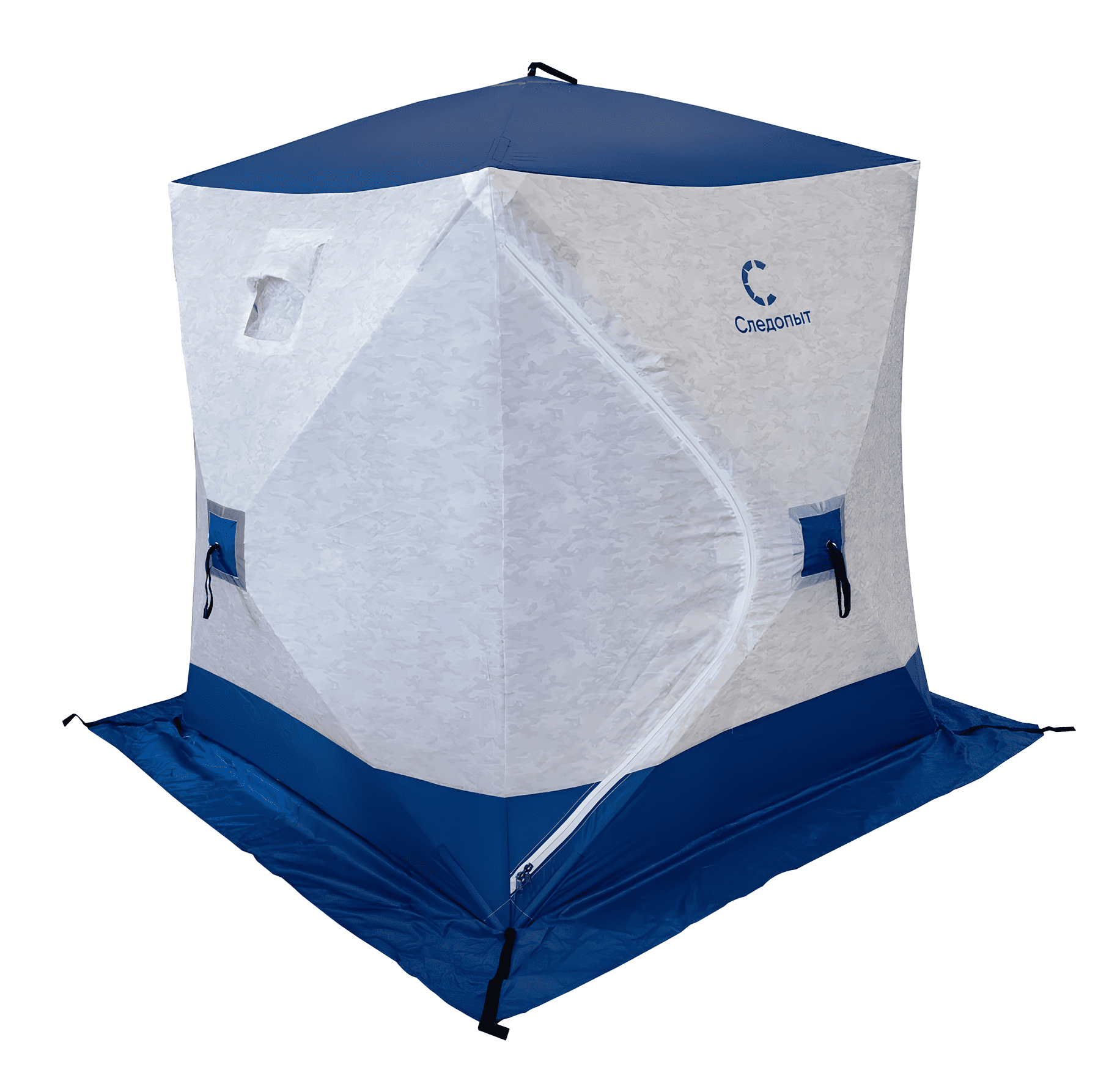 Палатка зимняя куб СЛЕДОПЫТ 1,5 х1,5 м, Oxford 210D PU 1000, синий принт TW-29